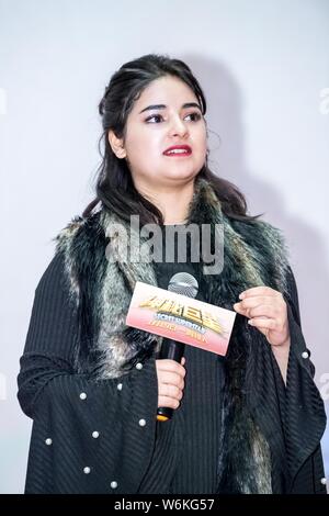 Indian film child actress Zaira Wasim attends a premiere event for the new movie 'Secret Superstar' in Shanghai, China, 17 January 2018. Stock Photo