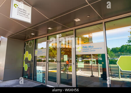 July 26, 2019 Palo Alto / CA / USA - Palo Alto Chamber of Commerce and Visitor Center entrance Stock Photo