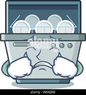 Crying dishwasher machine with the character shape Stock Vector