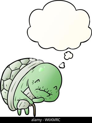 cute cartoon old turtle with thought bubble in smooth gradient style Stock Vector