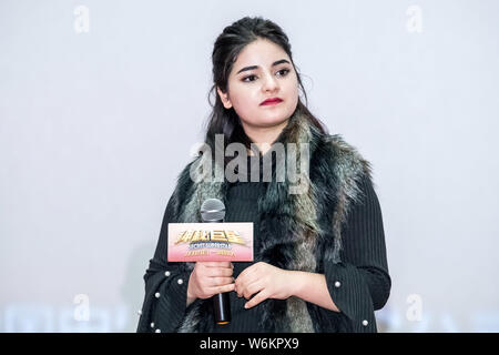 Indian film child actress Zaira Wasim attends a premiere event for the new movie 'Secret Superstar' in Shanghai, China, 17 January 2018. Stock Photo