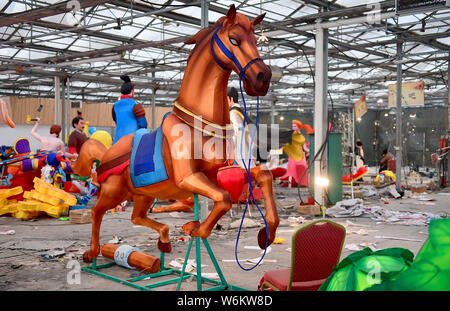 An unfinished colorful lantern is on display ahead of the 2018 Shenyang International Colorful Lantern Cultural Festival in Shenyang city, northeast C Stock Photo