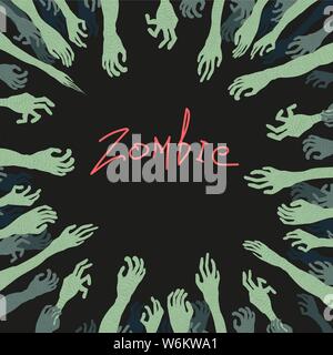 Halloween card with zomia hands. Vector cartoon illustration. Stock Vector