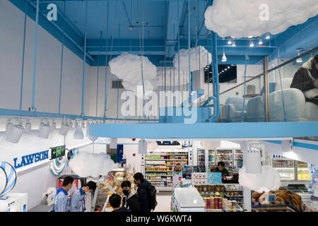 Interior view of Lawson's first convenience store inspired by Bilibili, a leading Chinese video-sharing streaming website themed around anime, comic a Stock Photo