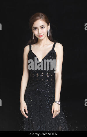 Hong Kong actress Angelababy poses for portrait photos during an exclusive interview by Imaginechina in Beijing, China, 17 December 2017. Stock Photo