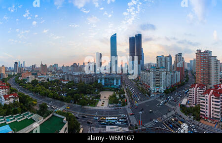--FILE--Cityscape of high-rise buildings in Wuxi city, east China's Jiangsu province, 8 October 2016.   The number of Chinese cities with a GDP of mor Stock Photo