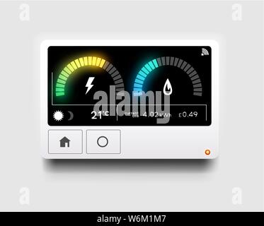 A modern home energy smart meter for tracking and reading gas and electricity usage. Vector illustration. Stock Vector