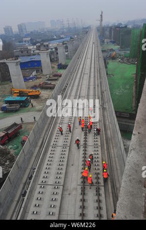 Aerial view of the construction site of the Chengdu-Pujiang section for the Sichuan-Tibet Railway in Chengdu city, southwest China's Sichuan province, Stock Photo