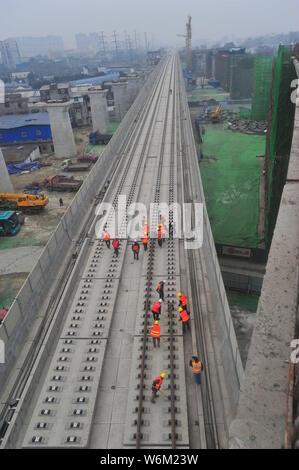 Aerial view of the construction site of the Chengdu-Pujiang section for the Sichuan-Tibet Railway in Chengdu city, southwest China's Sichuan province, Stock Photo