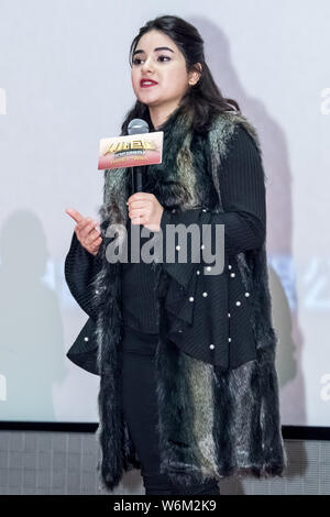 Indian film child actress Zaira Wasim attends a premiere event for the new movie 'Secret Superstar' in Shanghai, China, 17 January 2018. Stock Photo