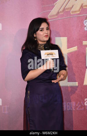 Indian film child actress Zaira Wasim attends a premiere event for the new movie 'Secret Superstar' in Beijing , China, 16 January 2018. Stock Photo