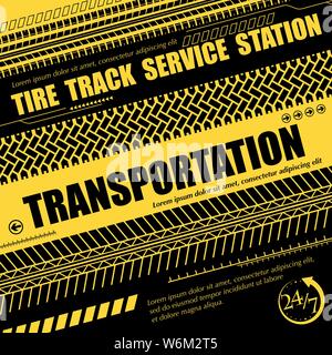Yellow and black car tire track background with tire tracks and text Stock Vector