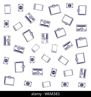 pattern of wallet with smartphone and icons vector illustration design Stock Vector