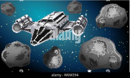 Space shuttle flying through asteroids illustration Stock Vector Image ...