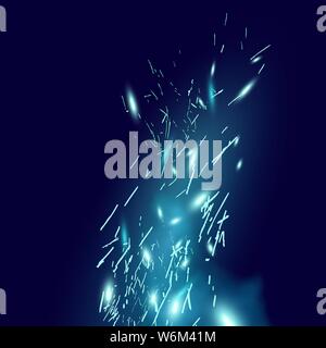 Magical blue fire sparks blowing through the wind. Vector illustration. Stock Vector