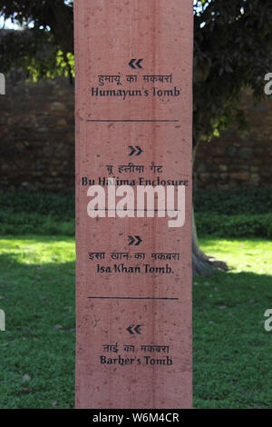 Direction sign board at a tome complex, Humayun&#39;s Tomb, New Delhi, India Stock Photo