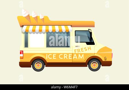 Retro summer ice cream van. Side view vector illustration. Stock Vector