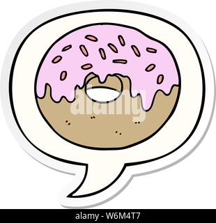 cartoon donut with speech bubble sticker Stock Vector