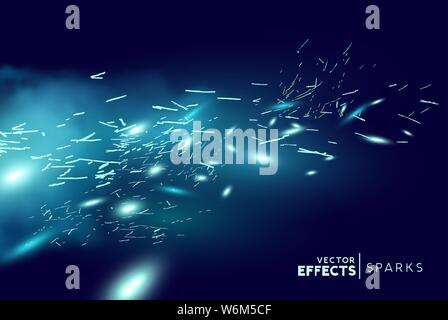 Magical fantasy blue fire sparks blowing through the wind. Vector illustration. Stock Vector