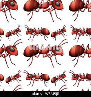 Seamless pattern tile cartoon with ants illustration Stock Vector