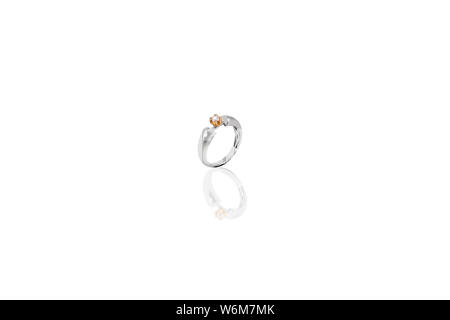 Silver Gold precious ring female with big diamonds on isolated white background. Good material for design jewelery. Stock Photo