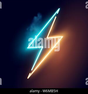 A glowing neon Electric Lightning bolt Sign. Vector illustration. Stock Vector