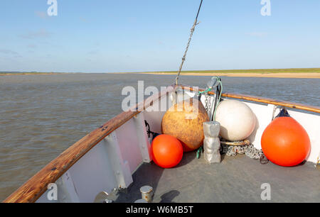 Lady Florence boat trip cruise River Ore, Orford Ness, Suffolk, England buoys in bow Stock Photo