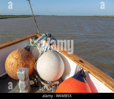 Lady Florence boat trip cruise River Ore, Orford Ness, Suffolk, England buoys in bow Stock Photo