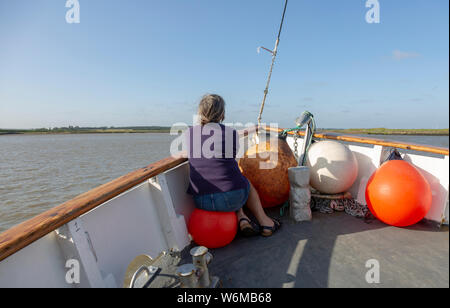 Lady Florence boat trip cruise River Ore, Orford Ness, Suffolk, England buoys in bow Stock Photo