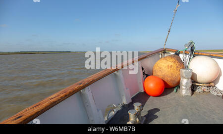 Lady Florence boat trip cruise River Ore, Orford Ness, Suffolk, England buoys in bow Stock Photo