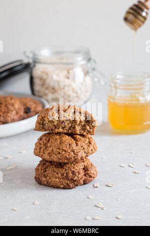 Homemade oatmeal cookies with honey. Healthy Food Snack Concept Stock Photo