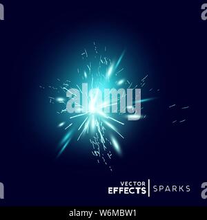 Blue Sparks and Explosion Effect. Vector illustration. Stock Vector
