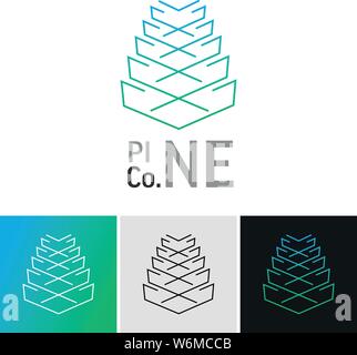 Pinecone line logo with different types vector Stock Vector