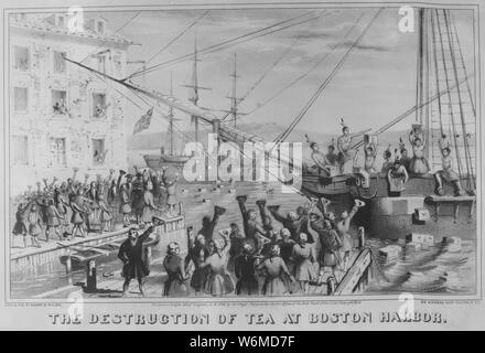 . 'The Destruction of Tea at Boston Harbor', lithograph depicting the ...