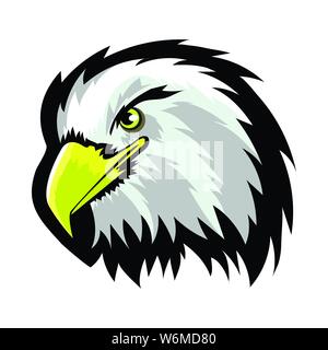 White American North Bald Eagle Head Tattoo Design. Logo Prey Bird Isolated on White Background Stock Vector