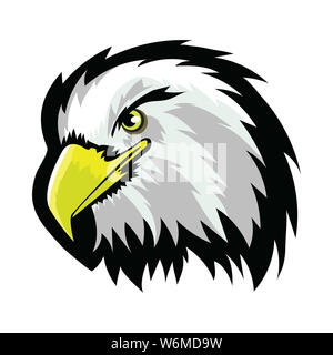 White American North Bald Eagle Head Tattoo Design. Logo Prey Bird Isolated on White Background Stock Photo