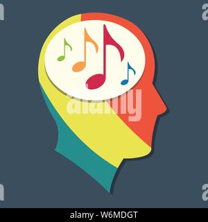 human head with music note vector illustration Stock Vector