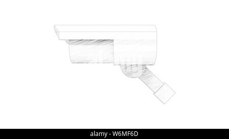 3D rendering line drawing sketch of a CCtv camera isolated in white background Stock Photo