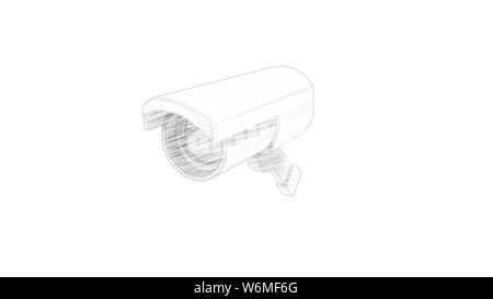 3D rendering line drawing sketch of a CCtv camera isolated in white background Stock Photo