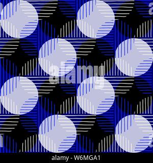 Oversized Retro Geo Dots Vector Seamless Pattern. Over Scaled Modern Geometric Blue and BlackCircles. Simple Bold Streaking Minimalist Background. Per Stock Vector