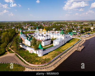 Scenic spring landscape of Kostroma city overlooking Holy Trinity Ipatiev Monastery on riverbank, Russia Stock Photo