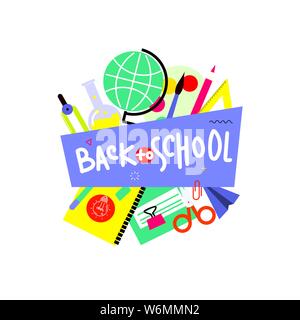 Back to school banner, flat design, background template vector illustration with lettering quote. EPS10 Stock Vector