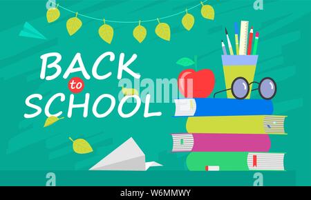 Back to school banner, flat design, background template vector illustration with lettering quote. EPS10 Stock Vector