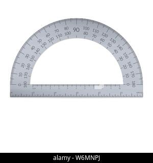 Steel circular protractor with a ruler in metric and imperial units. Stock Vector