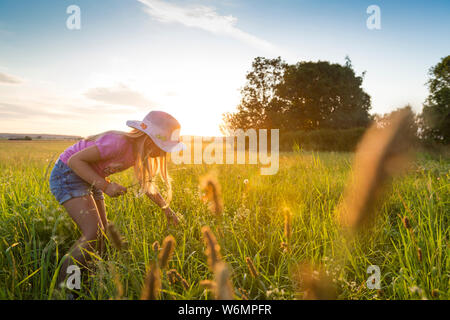 Happy girl enjoying the sunset at the countryside Stock Photo