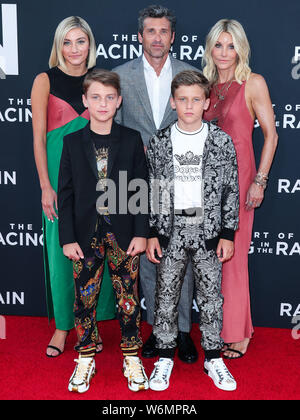 HOLLYWOOD, LOS ANGELES, CALIFORNIA, USA - AUGUST 01: Actor Patrick Dempsey, wife Jillian Fink and children Tallula Dempsey, Darby Dempsey, Sullivan Dempsey arrive at the Los Angeles Premiere Of 20th Century Fox's 'The Art Of Racing In The Rain' held at the El Capitan Theatre on August 1, 2019 in Hollywood, Los Angeles, California, United States. (Photo by Xavier Collin/Image Press Agency) Stock Photo
