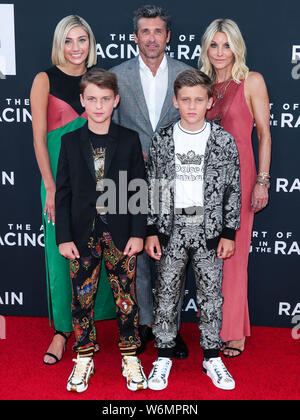 HOLLYWOOD, LOS ANGELES, CALIFORNIA, USA - AUGUST 01: Actor Patrick Dempsey, wife Jillian Fink and children Tallula Dempsey, Darby Dempsey, Sullivan Dempsey arrive at the Los Angeles Premiere Of 20th Century Fox's 'The Art Of Racing In The Rain' held at the El Capitan Theatre on August 1, 2019 in Hollywood, Los Angeles, California, United States. (Photo by Xavier Collin/Image Press Agency) Stock Photo