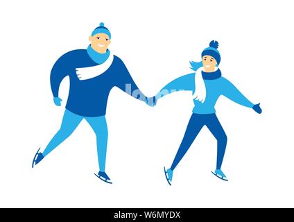 Cute girl and man skating. Stock Vector