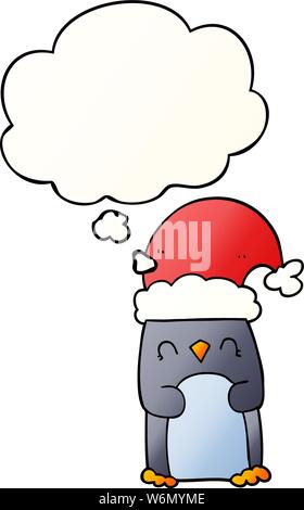 cartoon penguin with thought bubble in smooth gradient style Stock Vector