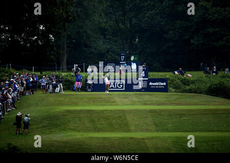 England's Georgia Hall teeing off on the 4th hole during day two of the AIG Women's British Open at Woburn Golf Club, Little Brickhill. Stock Photo